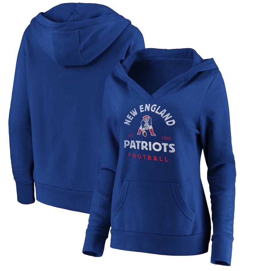 Women New England Patriots Fanatics Branded Royal Vintage Arch V-Neck Pullover Hoodie